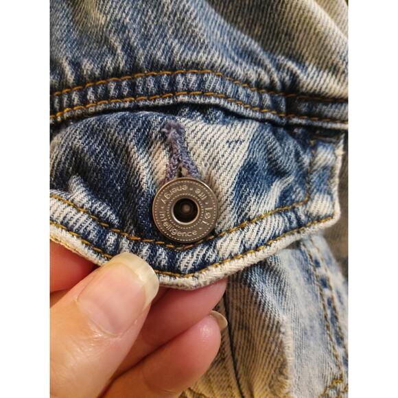 Y2K LEI Stone Acid washed denim jacket Hooded XXL button distress Thrashed Rock - Picture 7 of 11